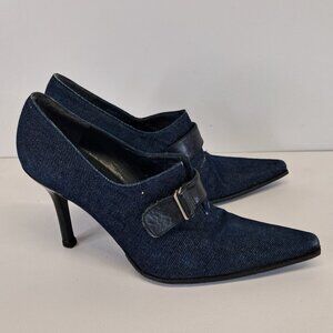 Stuart Weitzman Blue Denim Ankle Boots Heel Booties Size 6.5 B